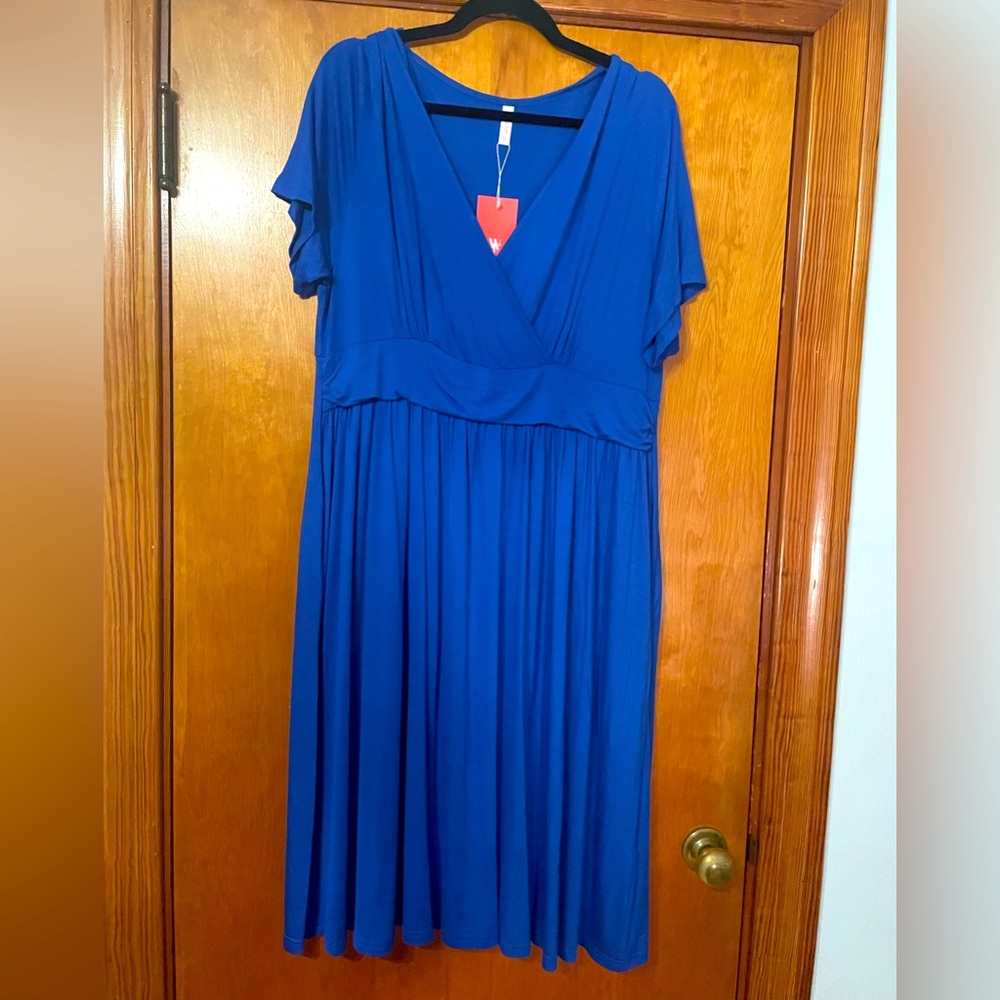 3XL faux wrap royal blue midi dress